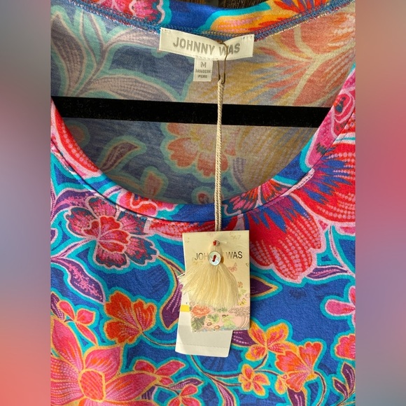 JOHNNY WAS Daniela Jersey Knit Cap Sleeve Round Neck Floral Printed Dress - Picture 5 of 11